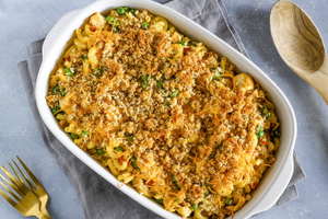 SOY & LENTIL FARFALLE CASSEROLE