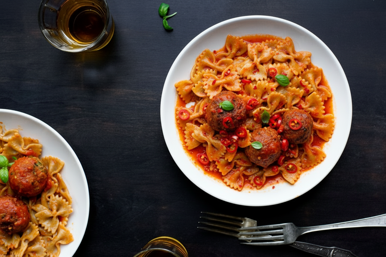 SPICY CHORIZO MEATBALL PASTA